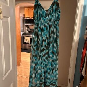 She's Cool Turquoise and Brown Patterned Dress